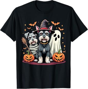 Miniature Schnauzer Halloween Costume Mummy Witch Ghost Dog T-Shirt