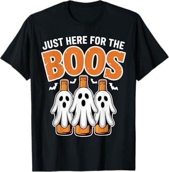 Just Here for The Boos Beer Ghost Bottles Funny Halloween T-Shirt