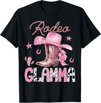 Rodeo Glamma Pink Boots Coquette CowGirl Birthday Party T-Shirt