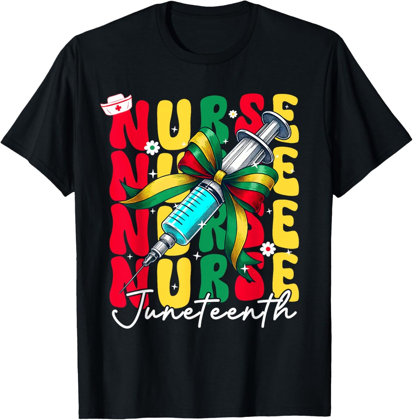 Juneteenth Nurse Groovy African Scrubs Top Bow Black Women T-Shirt