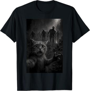 Funny Cat Selfie Top With Zombie Apocalypse T-Shirt for Men Women