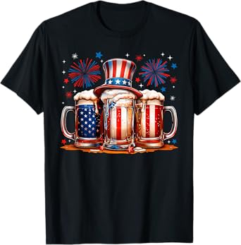 Beer American Flag USA 4th Of July Party Drinking Men Women T-Shirt
