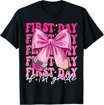 First Day Of 1st Grade Girls Coquette Bow Back To School T-Shirt
