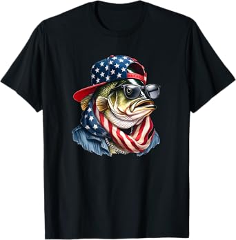 Bass Fish American Flag Fishing T-Shirt