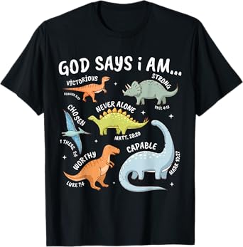 God Says I Am Dinosaur Lover Bible Verse Kids Toddler Boys T-Shirt