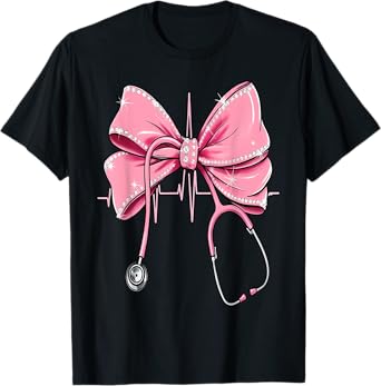 RN Nurse Stethoscope Coquette Bow Heartbeat EKG Nursing T-Shirt