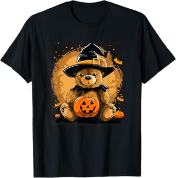 Halloween Pumpkin with funny Teddy Bear for Adults and Kids T-Shirt