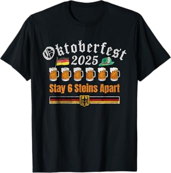 Oktoberfest 2025 6 Stein Apart Beer October Funny Drinking T-Shirt