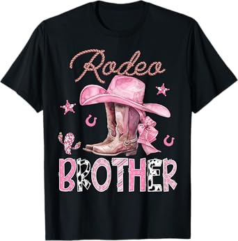 Rodeo Brother Pink Boots Coquette CowGirl Birthday Party T-Shirt