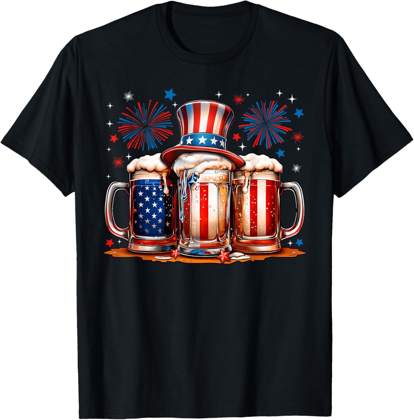 Beer American Flag USA 4th Of July Party Drinking Men Women T-Shirt