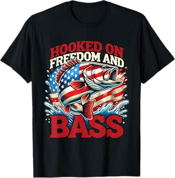 Fisherman American Flag Hooked On Freedom And Bass T-Shirt