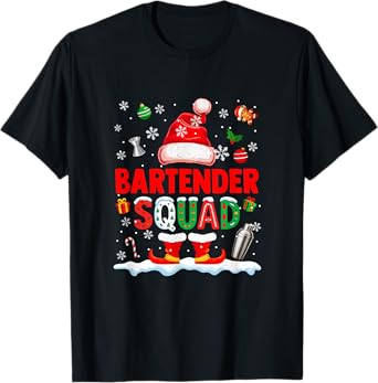Bartender Squad Men Job Christmas Santa Costume Bow Tie T-Shirt