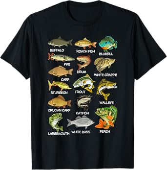 Types Of Freshwater Fish Species Fishing Fisherman Anglers T-Shirt