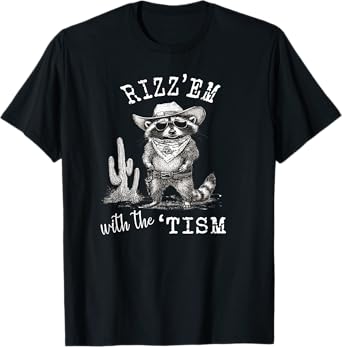 Rizz’em With The ‘Tism Vintage Raccoon Cowboy, Funny T-Shirt