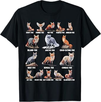 Foxes Of The World Funny Fox Animals Educational T-Shirt