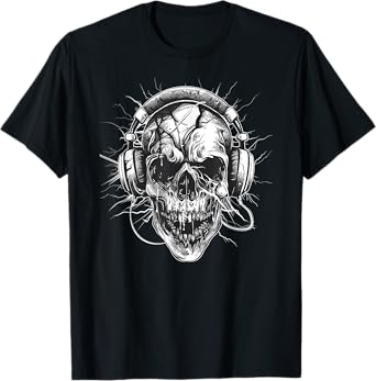 Skull with Headphones Music T-Shirt