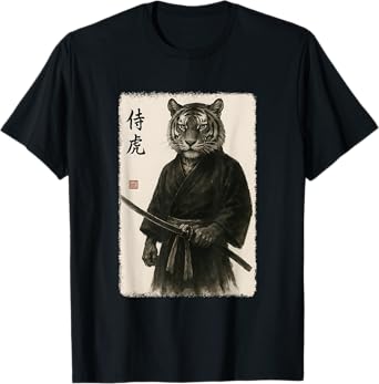 Samurai Tiger Funny Vintage Japanese Graphic Art T-Shirt