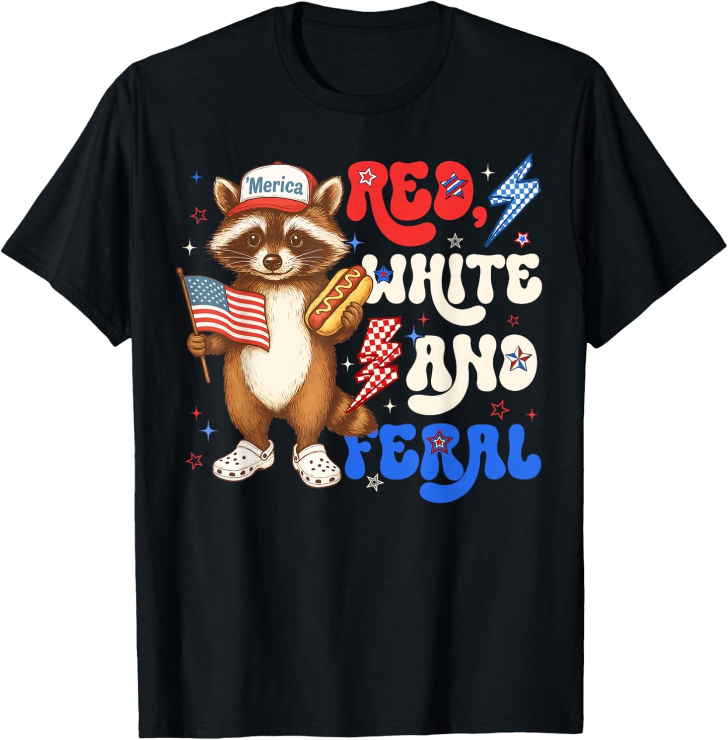 USA Red Funny White And Feral Racoon 4th July Boy Girl Kids T-Shirt