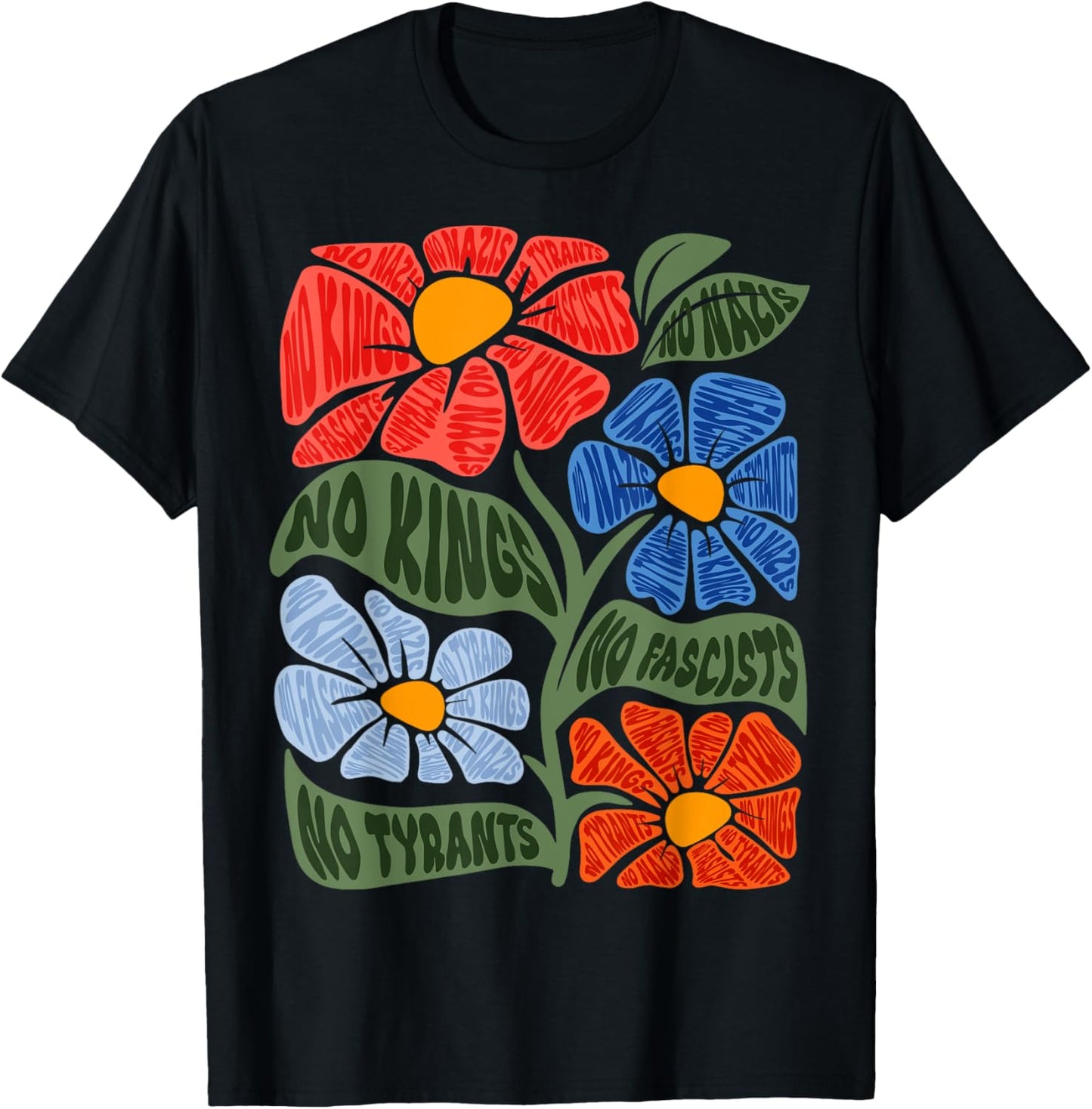 Subtle Boho Flowers Anti No Kings In America Resist Protest T-Shirt