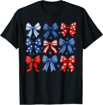 Funny 4th Of July Red White And Blue American Coquette Bows T-Shirt