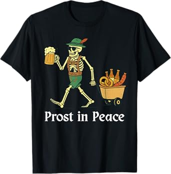 Prost in Peace Halloween Skeleton Beer Funny Oktoberfest T-Shirt