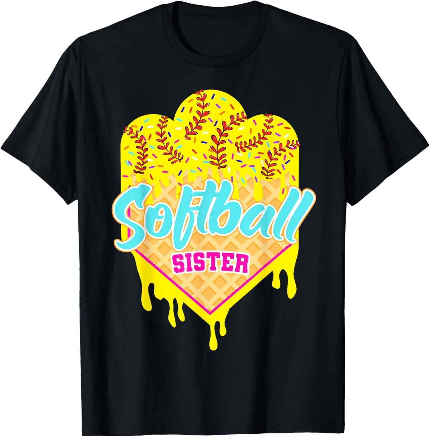 Softball Sister Ice Cream Drip Sweet Softball Game Day Sport T-Shirt