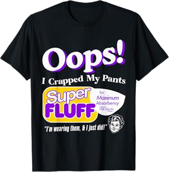 ndsndf Oops I Crapped Funny My Pants Vintage Retro Distressed Black Crew Neck Short Sleeve T-Shirt, Small, Unisex Adult, Humor, Casual, Everyday, Halloween