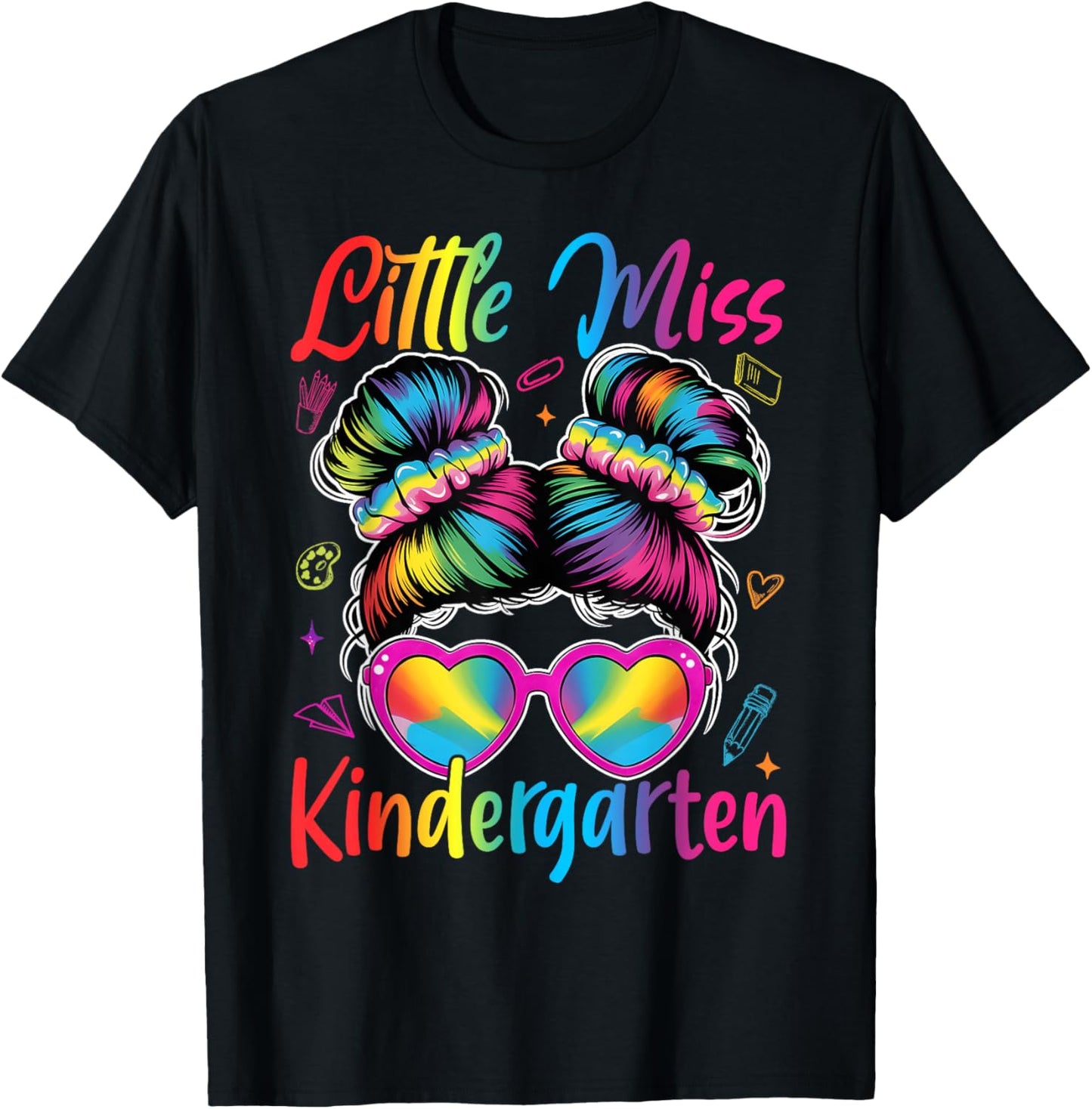 Little Miss Kindergarten Messy Bun Back To School Girl Women T-shirt by TeeBrew