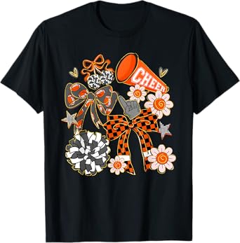 Coquette Cheer Bow Sport Cheerleader Cheerleading Orange T-Shirt