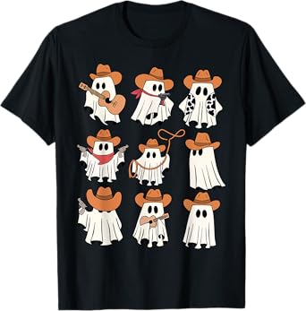 Retro Western Halloween Cowboy Ghost Collage Spooky Season T-Shirt