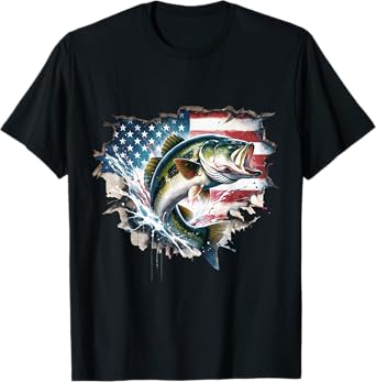 Bass Fishing USA Flag Fishing American Flag USA Flag Bass T-Shirt