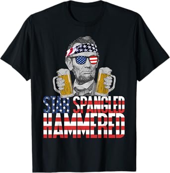 Star Spangled Hammered Abraham Lincoln Beer Lover T-Shirt