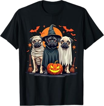 Pug Halloween Costume Mummy Witch Ghost Dog Lover T-Shirt