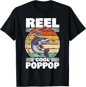 PopPop Father's Day Fish Angling Fishing Angler Reel T-Shirt