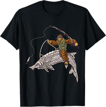 Sturgeon Fishing Bigfoot Fisherman T-Shirt