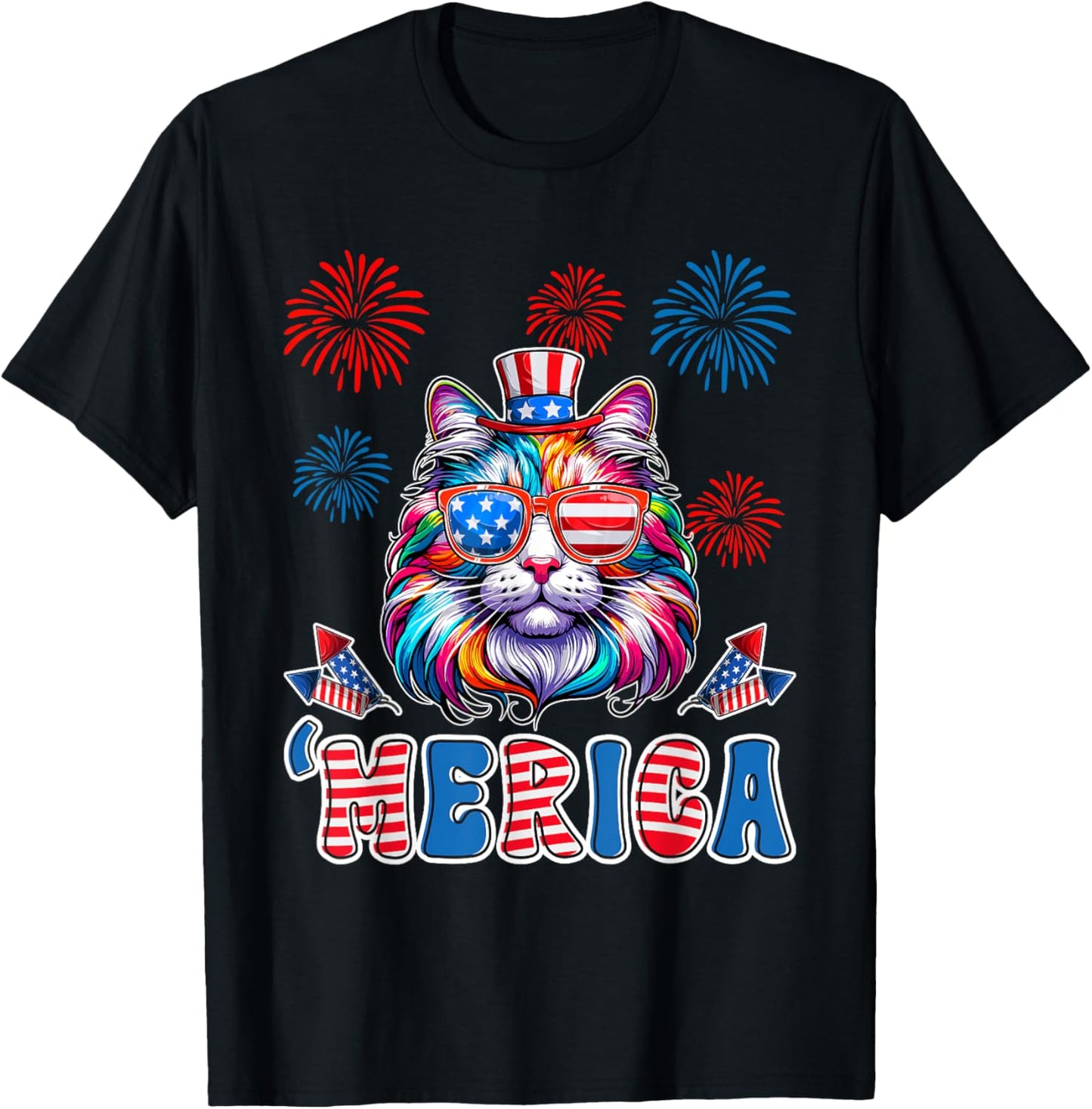Merica Cat 4th Of July Usa American Patriotic Men Women Kids T-shirt