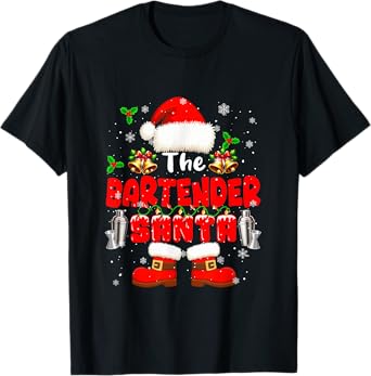 The Bartender Santa Christmas Colorful Costume Job Team T-Shirt