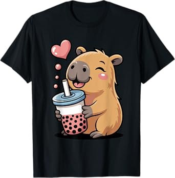 Cute Capybara Kawaii Anime Drinking Bubble Tea Lover Girls T-Shirt
