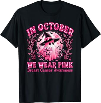 Breast Cancer Awareness In October We Wear Pink Ghost Witch T-Shirt
