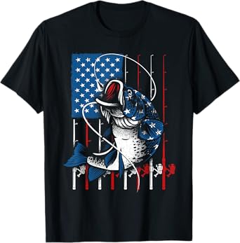 Cool Fishing For Men Women American Flag USA Fish Lover T-Shirt