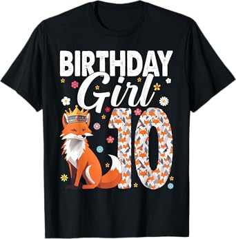 Fox Animal Lovers 10th Birthday Girl Fox B-Day 10 Year Old T-Shirt