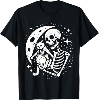 Vintage Skeleton Cat Skull Goth Halloween Men Women Kids T-Shirt