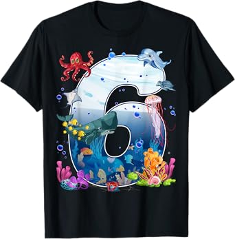 6th Birthday Party Ocean 6 Year Old Sea Fish Aquarium Boy T-Shirt
