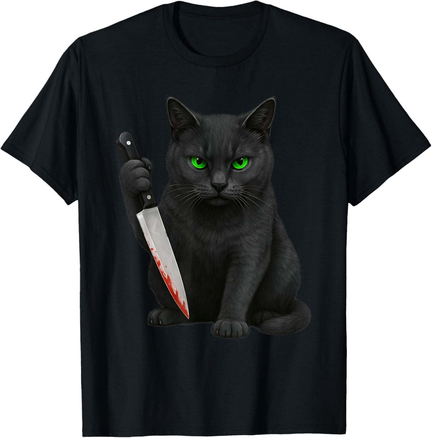 Halloween scary black cats funny kitty with bloody knife cat T-Shirt