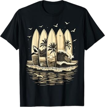 Surfing Tropical Surfboards Vintage Surfer T-Shirt