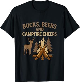 Fishing Hunting Bucks Beers Campfire Cheers Graphic T-Shirt