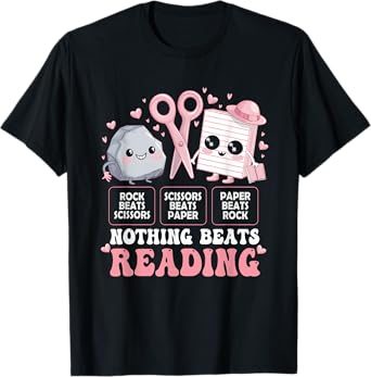 Nothing Beats Reading Book Librarian Rock Paper Scissors T-Shirt