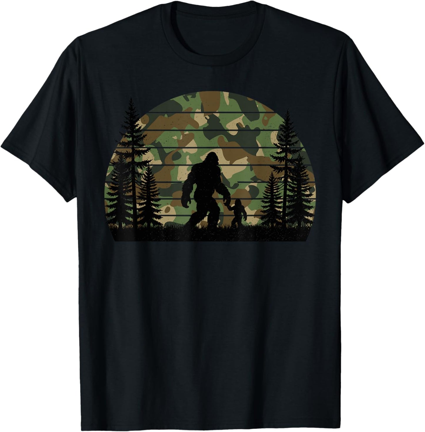 Retro Camo Bigfoot Dad Camouflage Fathers Day Son Sasquatch T-Shirt