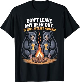Funny Camping Campsite Black Bear Wilderness and Beer T-Shirt