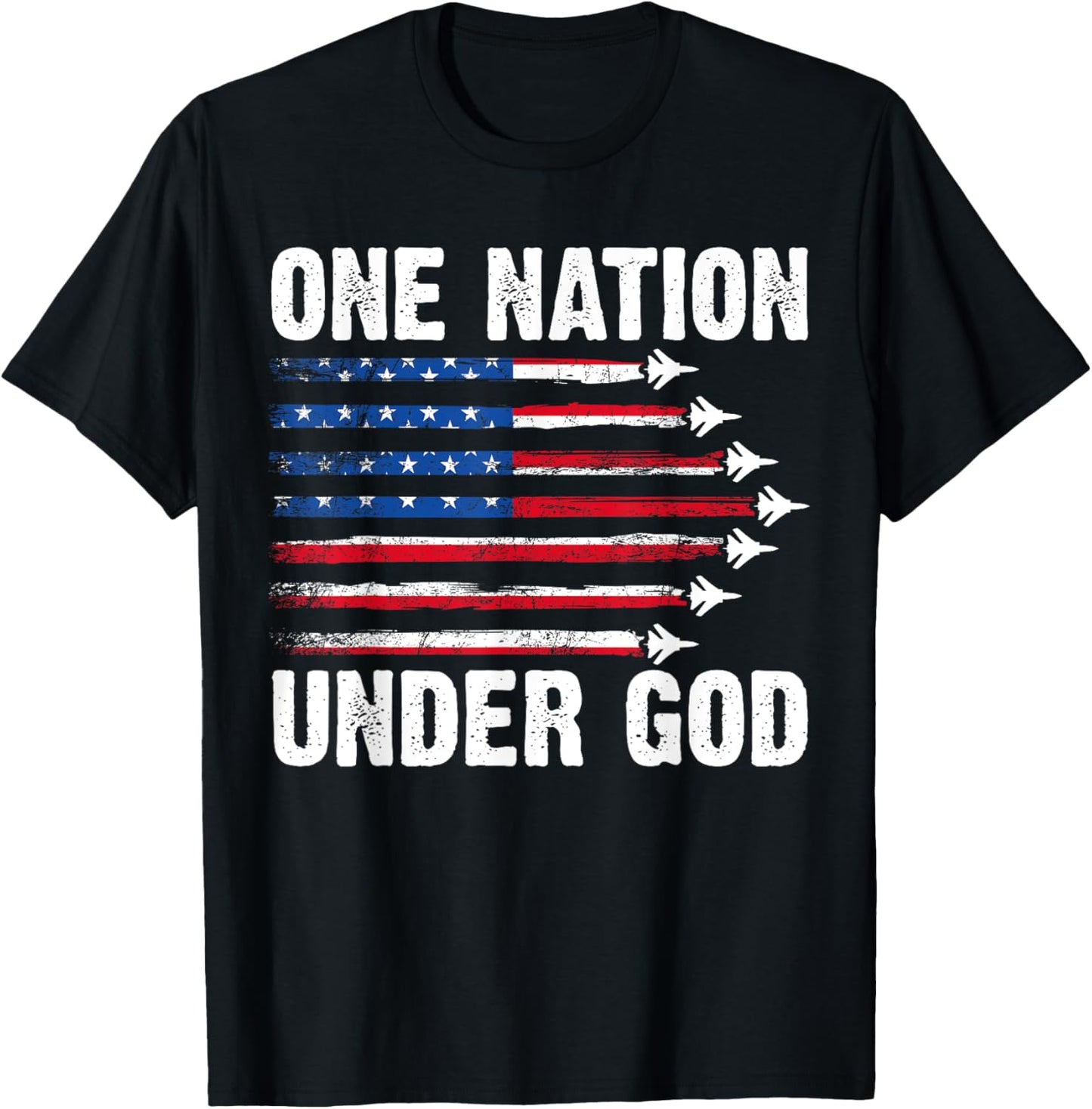 One Nation Under God American Flag 4th Of July Fighter Jet T-Shirt